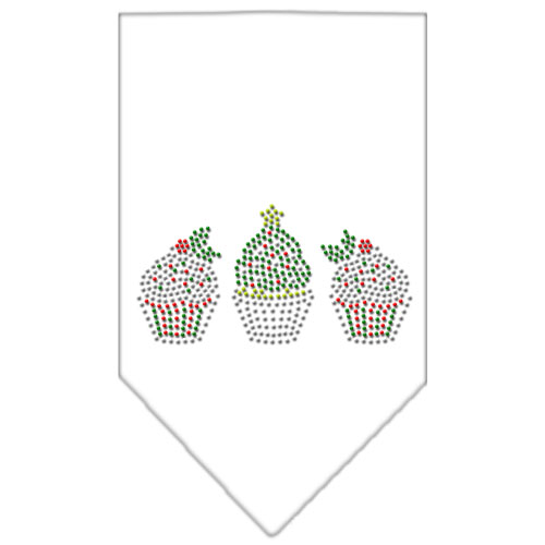 Christmas Cupcakes Rhinestone Bandana White Large